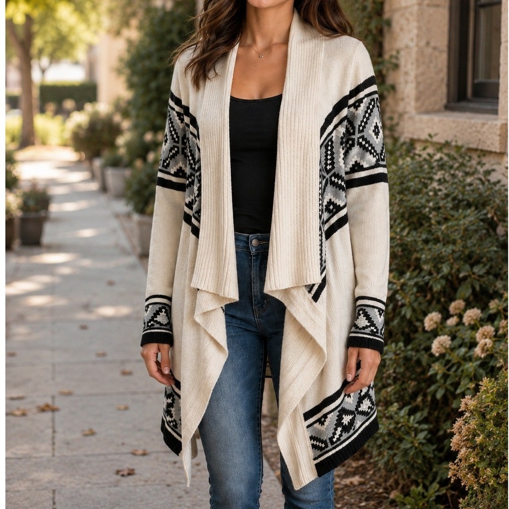 Sabine Cardigan Sweater Cream Geometric Fair Isle Wool Alpaca Southwestern Small